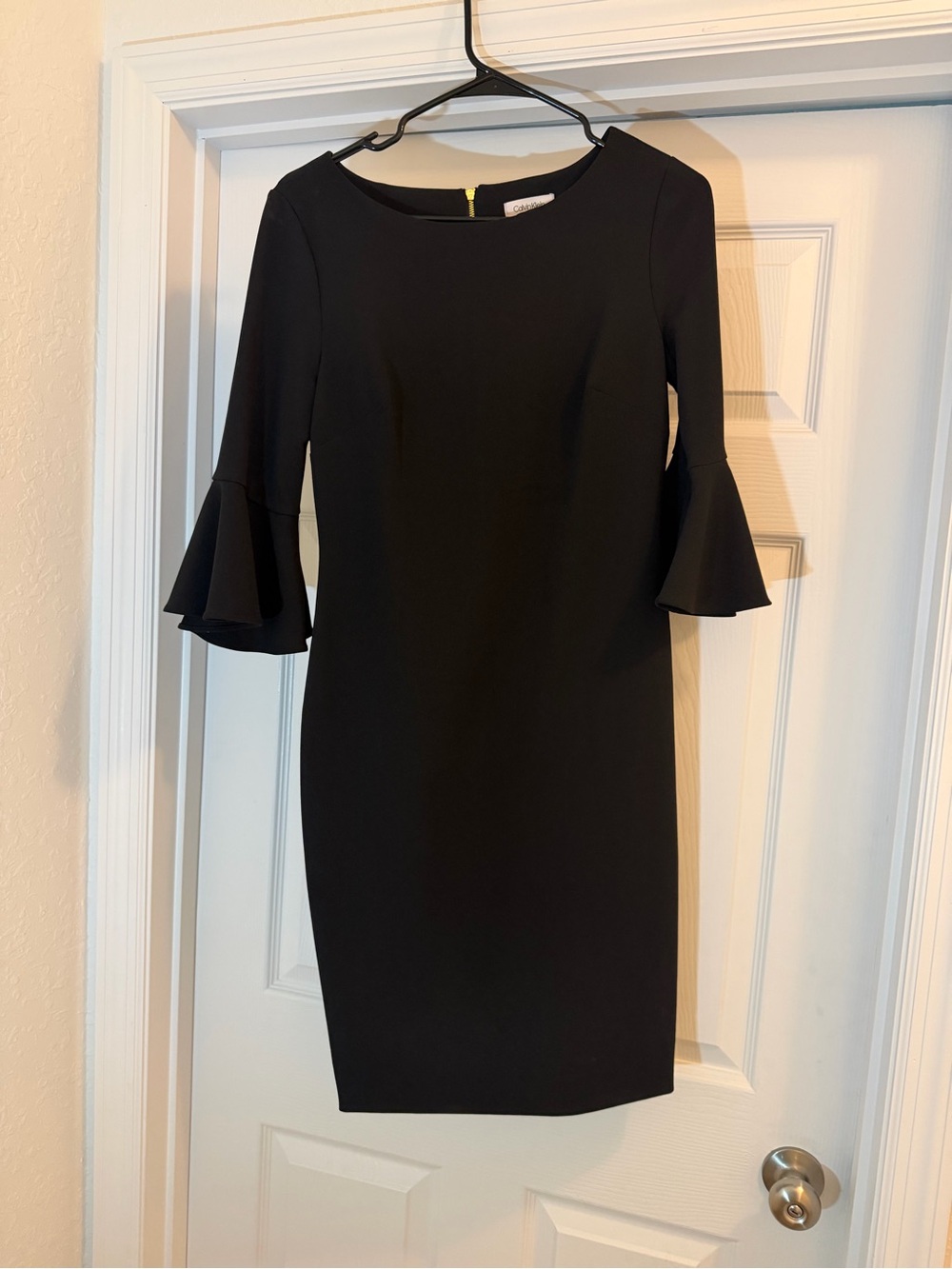 Classic Black Bell-Sleeve Sheath Dress